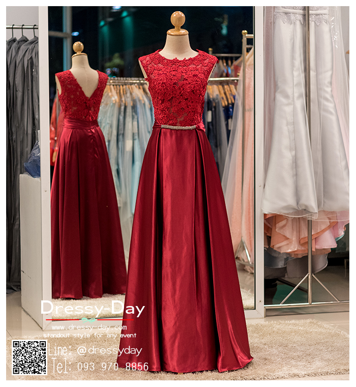 รหัส ชุดราตรียาว : PF002 ชุดราตรียาว เดรสออกงาน ชุดไปงานแต่งงาน ชุดแซก สีไวน์แดง สวยด้วยลูกไม้ด้านบนและเรียบหรูด้วยผ้าซาติน เหมาะสำหรับงานแต่งงาน งานกลางคืน กาล่าดินเนอร์