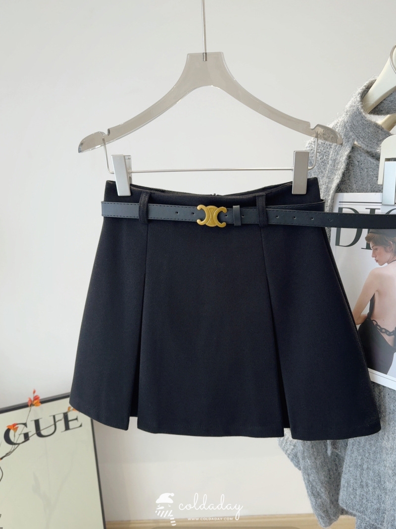 กระโปรงผ้าวูลทรงจีบ Belt Wool Skirt มี 3 สี S-XL