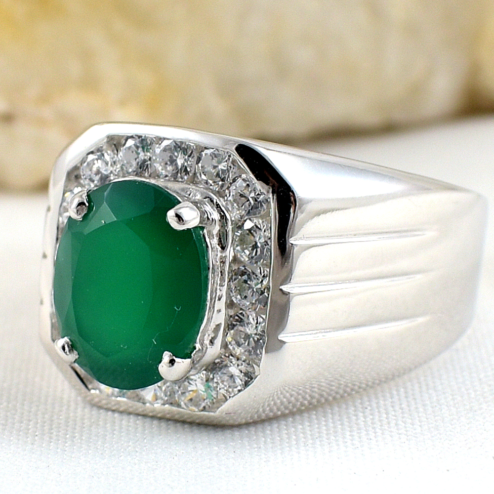 แหวนเงินแท้ราคาถูกชุบทองคำขาว พลอยแท้กรีนอะเกท 2.25 กะรัต เพชรCZ 0.64 กะรัต งานประณีตสวยงาม สั่งผลิตค่ะ