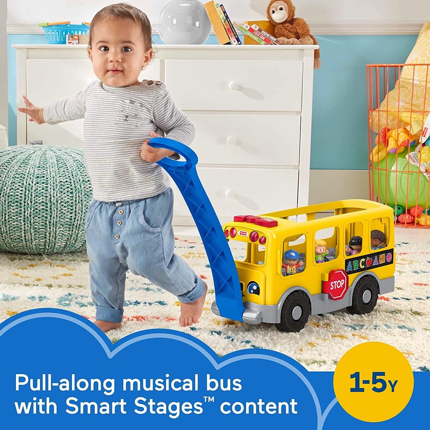 Fisher-Price Little People Big Yellow School Bus, Musical Pull Toy