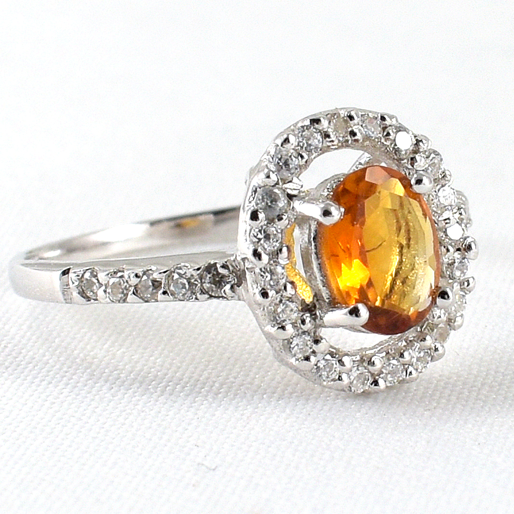 แหวนเงินแท้ราคาถูกชุบทองคำขาว ซิทรินแท้ 1.0 กะรัต เพชรCZ 0.30 กะรัต งานประณีตสวยงาม สั่งผลิตค่ะ