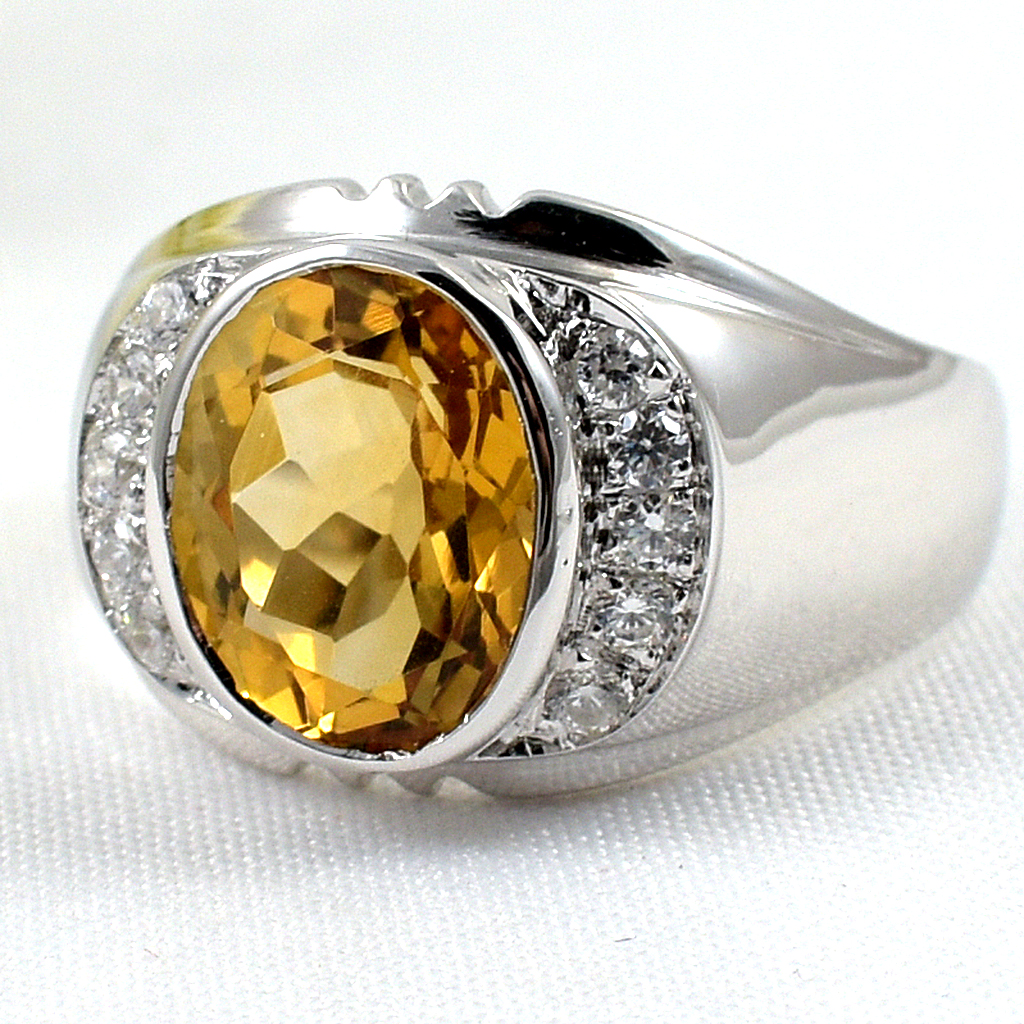 แหวนเงินแท้ราคาถูกชุบทองคำขาว ซิทรินแท้ 4.55 กะรัต เพชรCZ 0.30 กะรัต งานประณีตสวยงาม สั่งผลิตค่ะ