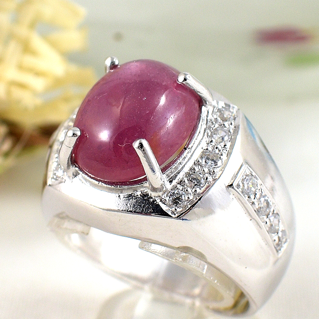 แหวนเงินแท้ราคาถูกชุบทองคำขาว พลอยแท้ทับทิม 8.0 กะรัต เพชรCZ 0.54 กะรัต งานประณีตสวยงาม สั่งผลิตค่ะ