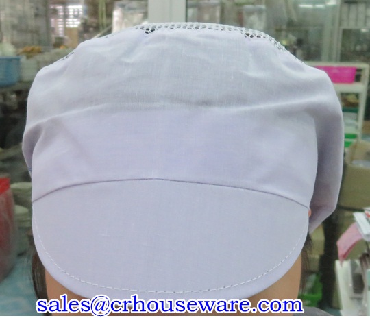หมวกทรงแก็บด้านหลังเป็นตะข่าย มีระบาย สีขาว 044-TMV-2098