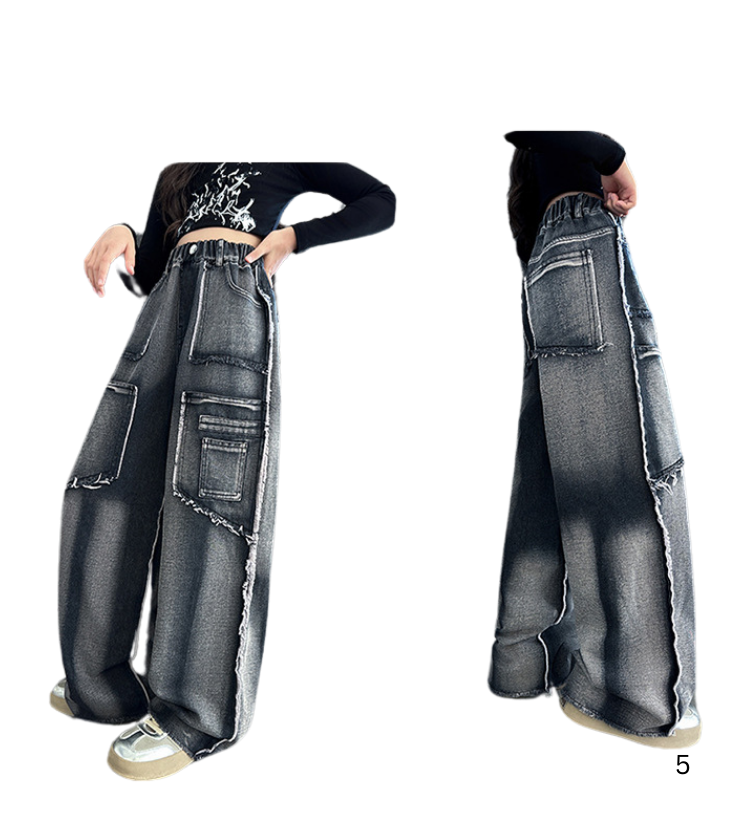 พร้อมส่ง กางเกงยีนส์เด็กหญิง คาร์โกด้ ฟอกสี