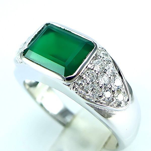 แหวนเงินแท้ราคาถูกชุบทองคำขาว พลอยแท้กรีนอะเกท 2.80 กะรัต เพชรCZ 0.50 กะรัต งานประณีตสวยงาม สั่งผลิตค่ะ