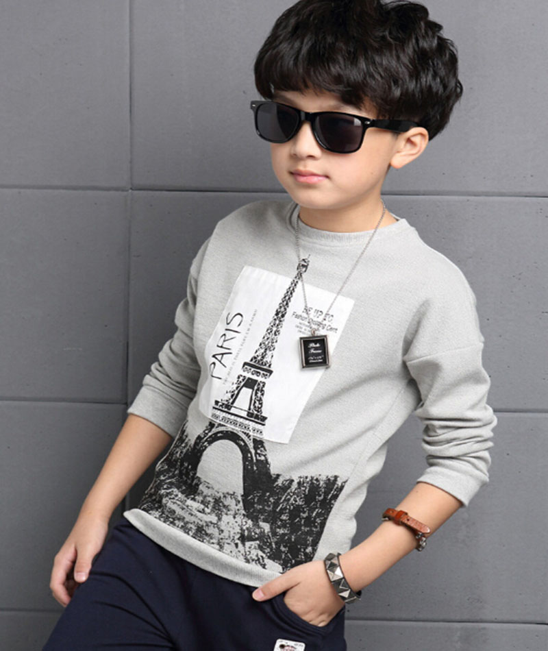 F-เสื้อกันหนาว คอกลมแขนยาวสีเทาอ่อน