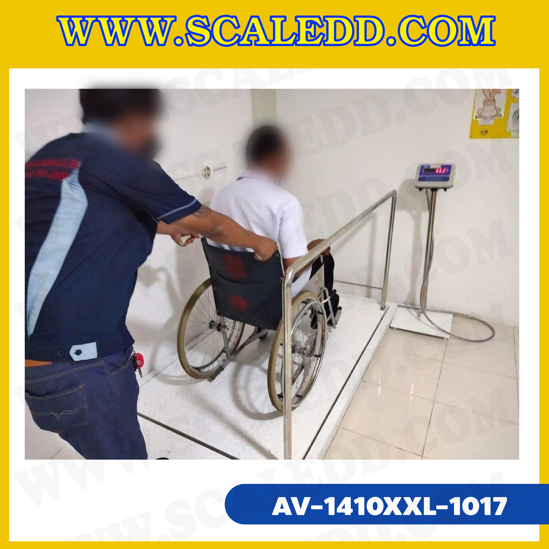 เครื่องชั่งน้ำหนักผู้ป่วย เครื่องชั่งนำหนักบุคคล ขนาดแท่นชั่ง 100x170 cm. พร้อมทางลาดขึ้น-ลง สำหรับใช้ในโรงพยาบาล พิกัด 300 กิโลกรัม ค่าละเอียด 100 กรัม