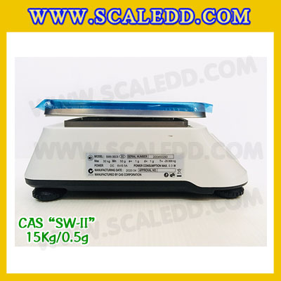 เครื่องชั่งน้ำหนักดิจิตอล พิกัดน้ำหนัก 15กิโลกรัม ยี่ห้อ CAS รุ่น SW-II ความละเอียด 0.5g (เครื่องชั่งผ่านตรวจรับรองจากสำนักชั่งตวงวัด)