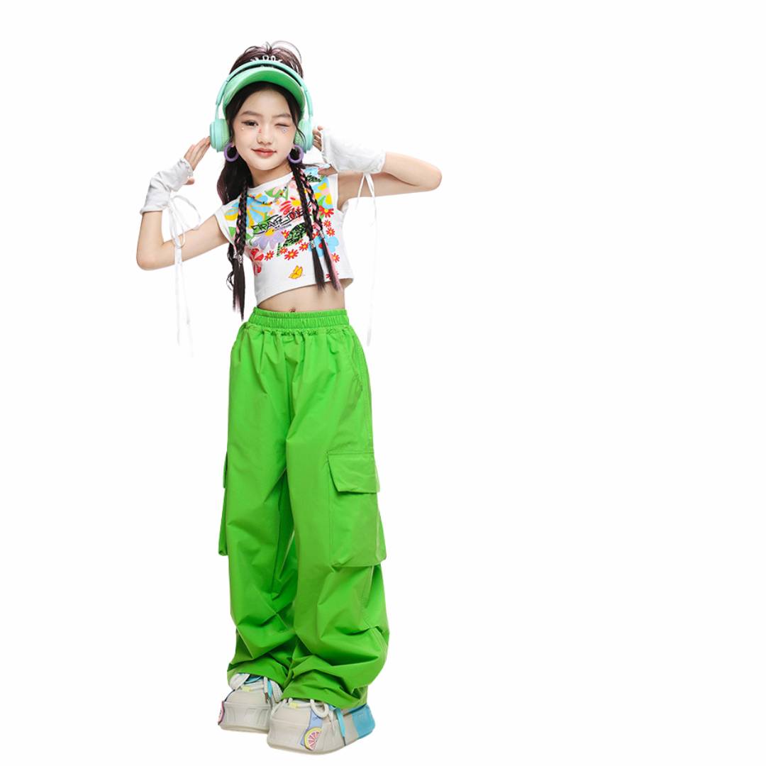 สินค้าพร้อมส่ง ***ชุดเต้น แขนกุดสีขาว+ปลอกแชย+กระโปรงระบายชั้นสีรุ้ง