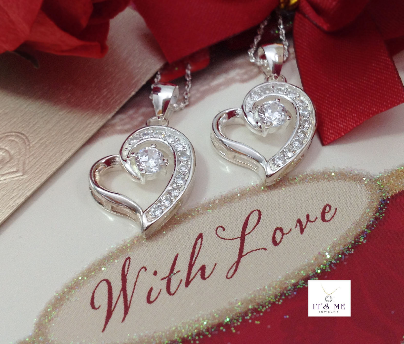 Valentine's Love จี้เงินแท้ จี้หัวใจประดับเพชร cz ฝังแบบละเอียด งานเกรดจิวเวลรี่