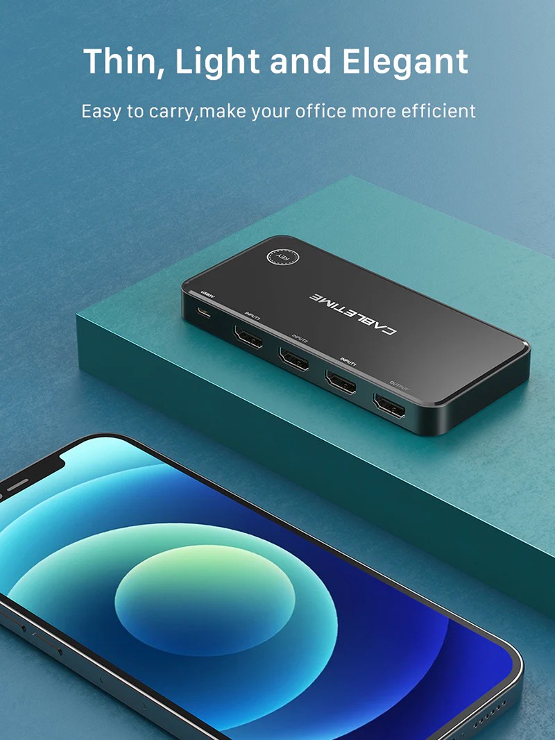 3 Port 4K60Hz HDMI Switch with IR Remote by Cabletime