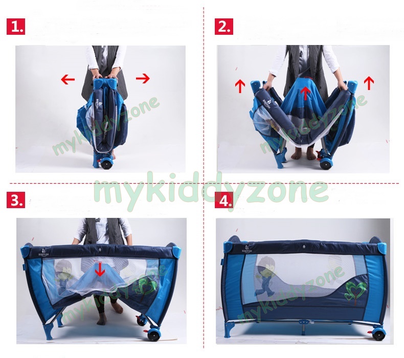 B10122(A3) เตียงPlay Pen เปลนอนเด็กเล็ก Brotis Model English style พร้อมแผ่นรองเปลี่ยนผ้าอ้อม