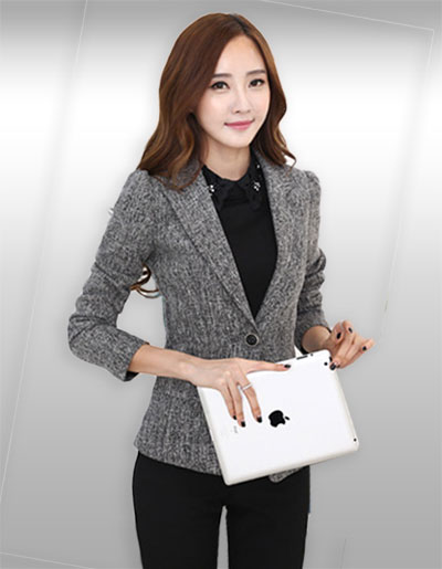 เสื้อสูทผู้หญิงแขนยาวสีเทาแบบสวยหรู รหัส 1710