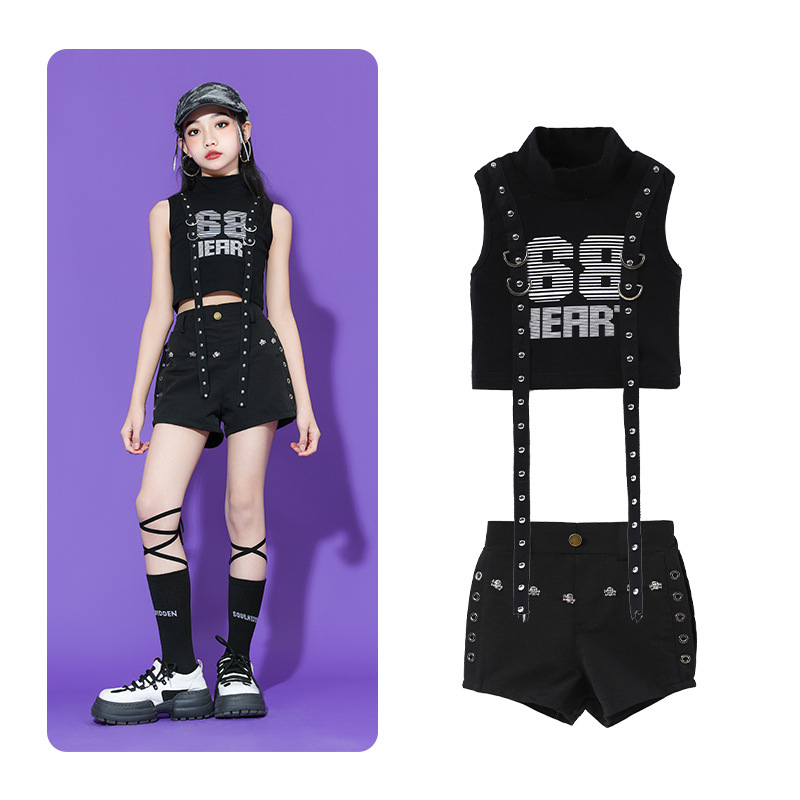 friendly4kid ชุดเต้น HipHop Kids Outfit ชุดเต้นเด็กแฟชั่นเกาหลี Jazz HipHop Costume โทนสีดำ