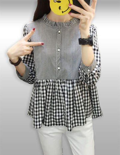 เสื้อแฟชั่นแต่งลายสก็อตแบบสวยหวาน มี 2 สี รหัส 2179