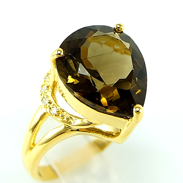 แหวนเงินแท้ราคาถูกชุบทองคำขาว พลอยแท้สโมกกี้ควอทซ์ 4.96 กะรัต เพชรCZ 0.084 กะรัต งานประณีตสวยงาม สั่งผลิตค่ะ