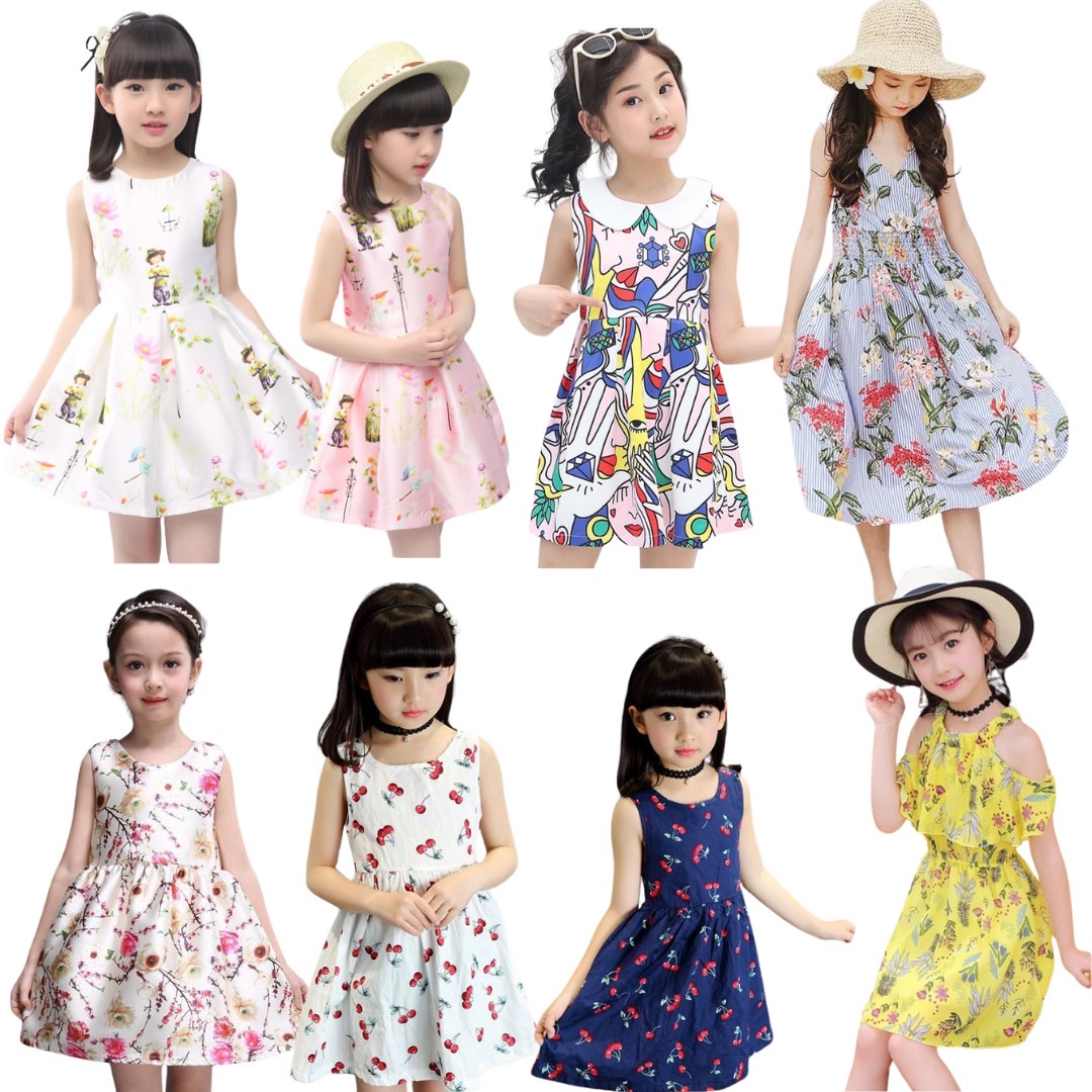 พร้อมส่ง ชุดเด็ก ชุดเดรส ลายดอก ชุดเดินชายหาด