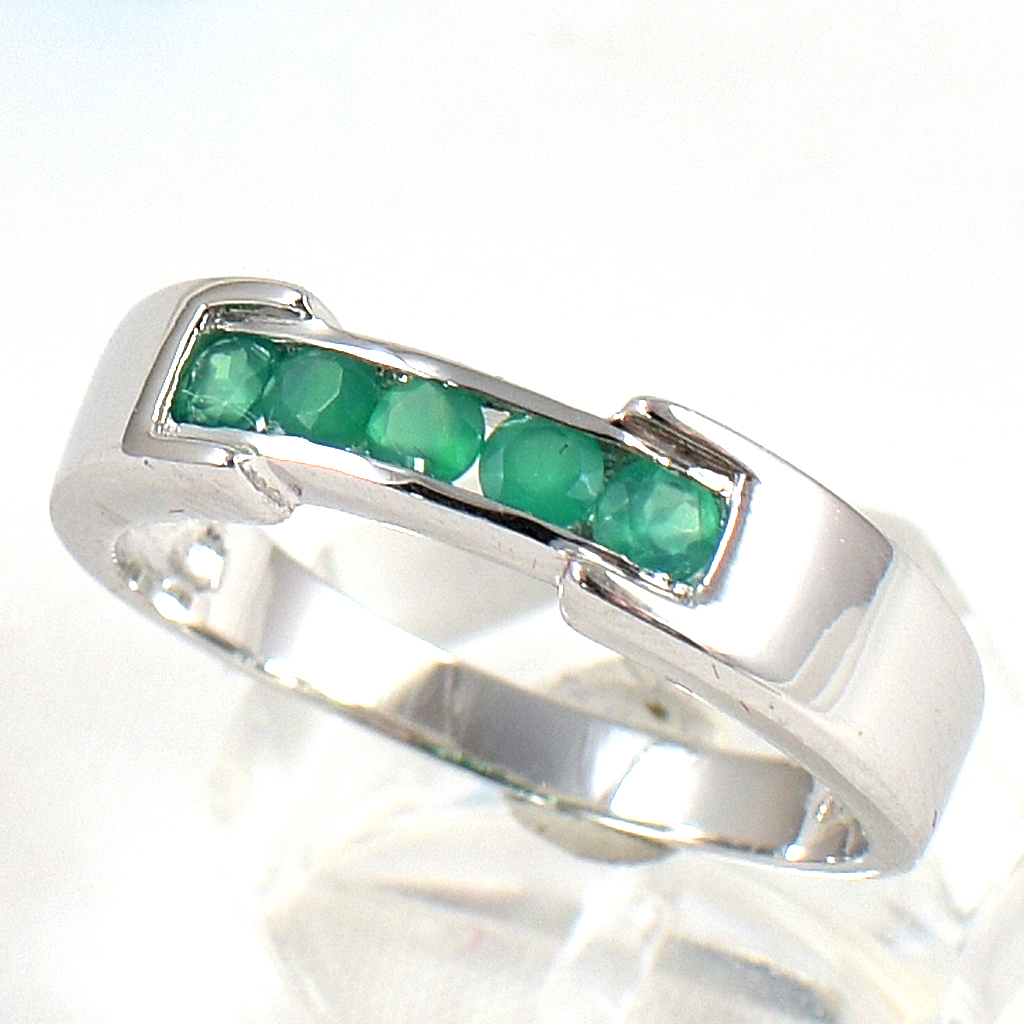 แหวนเงินแท้ราคาถูกชุบทองคำขาว พลอยแท้กรีนอะเกท 0.30 กะรัต งานประณีตสวยงาม สั่งผลิตค่ะ