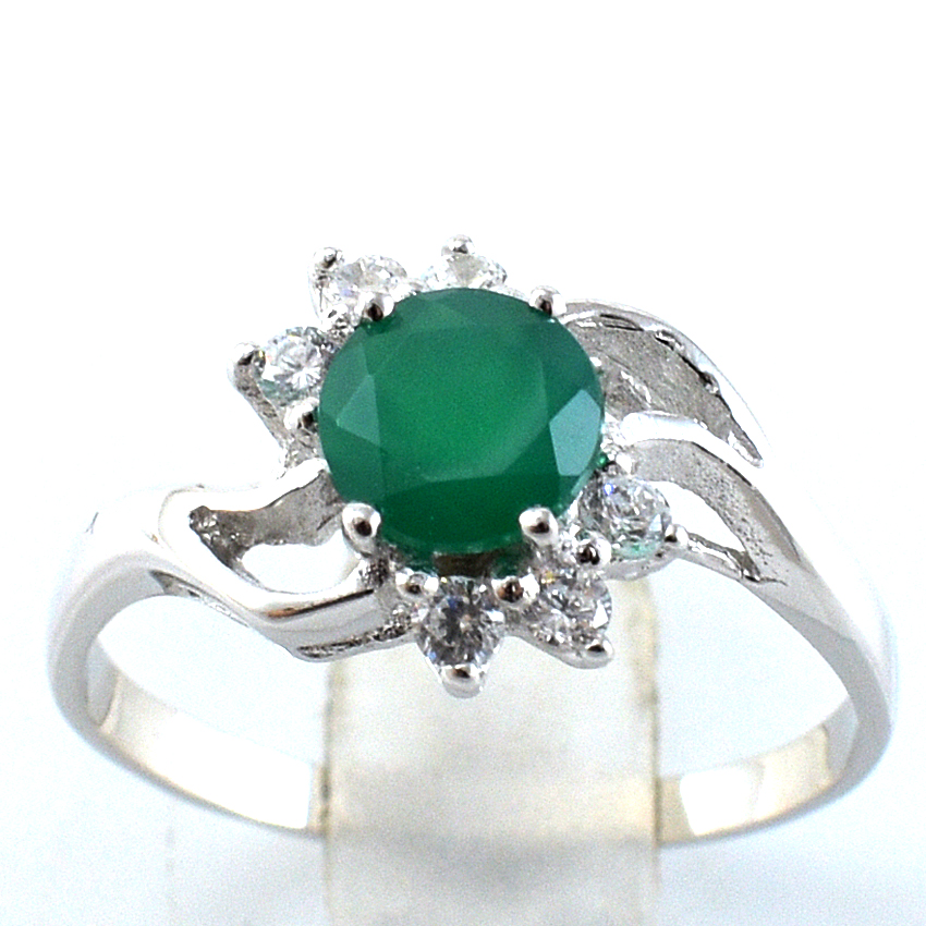 แหวนเงินแท้ราคาถูกชุบทองคำขาว พลอยแท้กรีนอะเกท 0.77 กะรัต เพชรCZ 0.18 กะรัต งานประณีตสวยงาม สั่งผลิตค่ะ