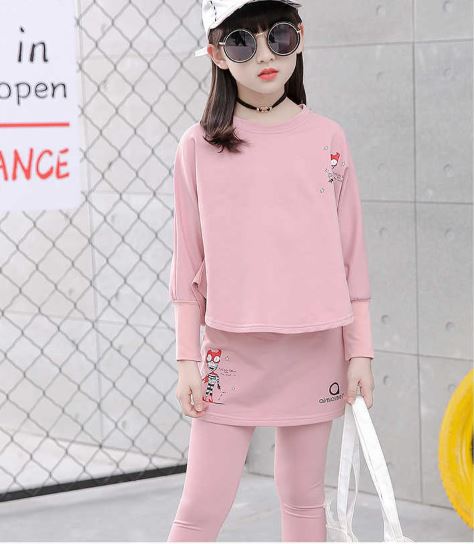 F กันหนาว: ชุดเซ็ตเสื้อแขนยาว+เลกกิ้งกระโปรง