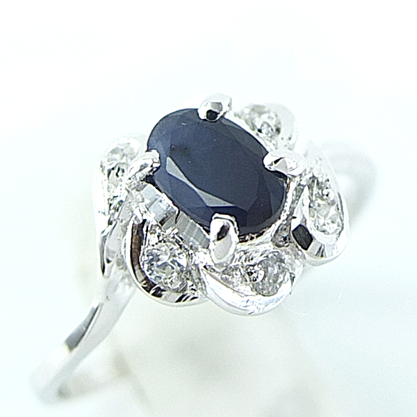 แหวนเงินแท้ราคาถูกชุบทองคำขาว ไพลินแท้ 0.52 กะรัต เพชรCZ 0.09 กะรัต งานประณีตสวยงาม สั่งผลิตค่ะ