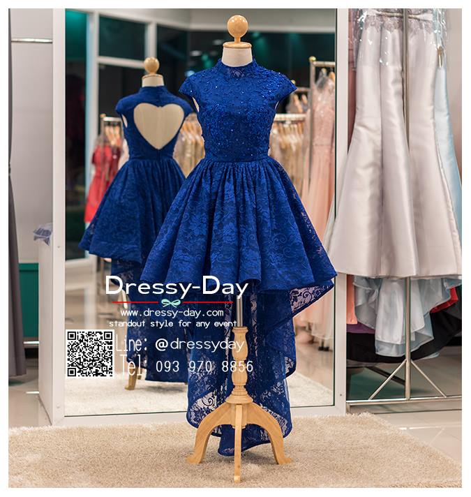 รหัส ชุดราตรี :PF184 ชุดแซก ชุดราตรีสั้นสวยหรูโชว์หลังรูปหัวใจสีน้าเงินปักเลื่อม ชุดไปงานแต่งเหมาะสำหรับงานกลางคืน ชุดถ่ายพรีเว็ดดิ้งหน้าสั้นหลังยาว ชุดเดรสออกงานกาล่าดินเนอร์