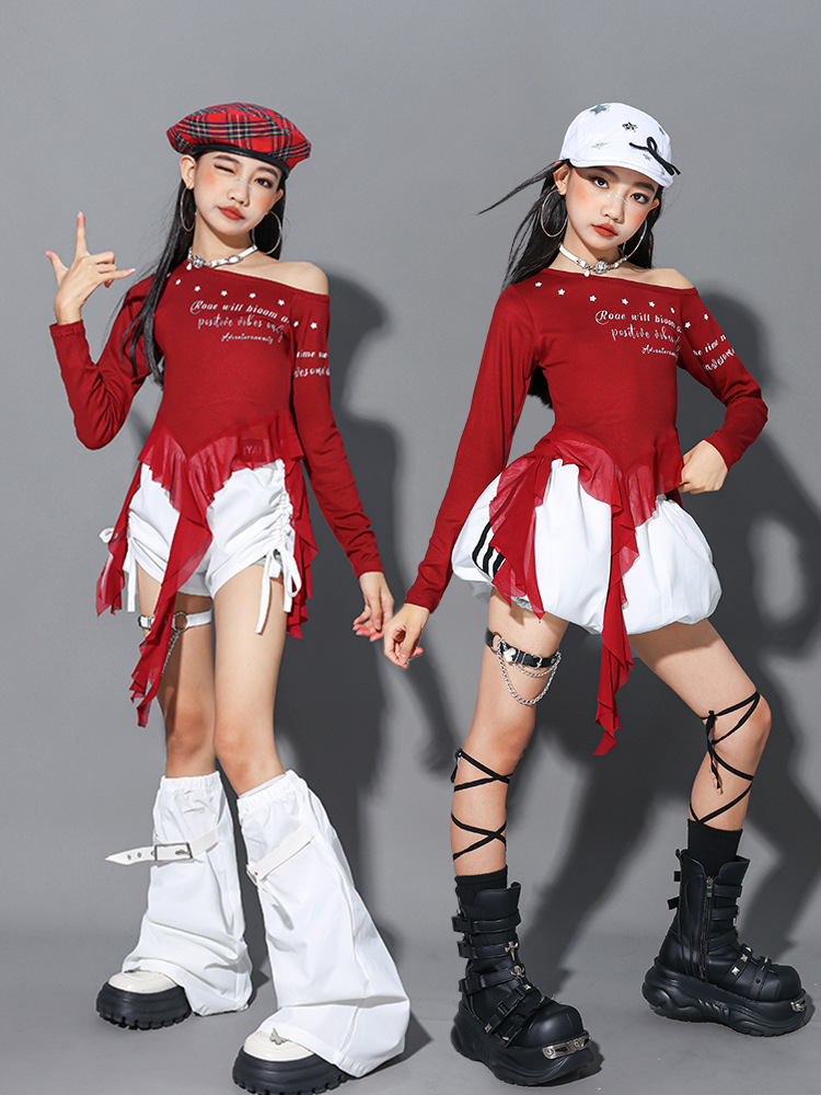 Friendly4kid ชุดเต้น เด็กผู้หญิง เสื้อแดง/ขาว+กระโปรง กางเกง*เปิดจอง