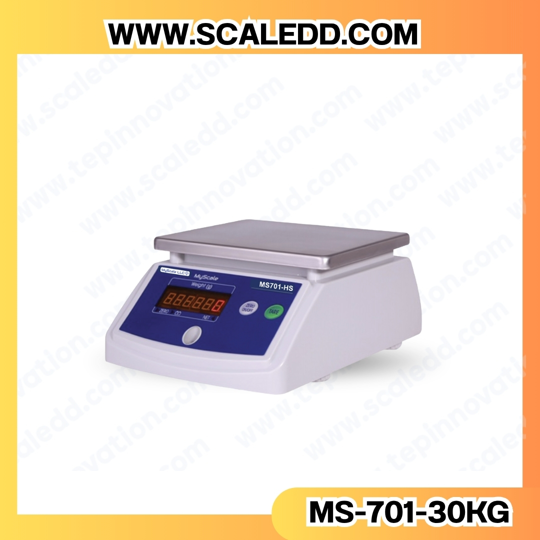 เครื่องชั่งดิจิตอลกันน้ำ30kg ตาชั่งกันน้้ำ30kg ยี่ห้อ Myscale รุ่น MS-701HS พิกัดน้ำหนัก 30kg ค่าละเอียด 10g