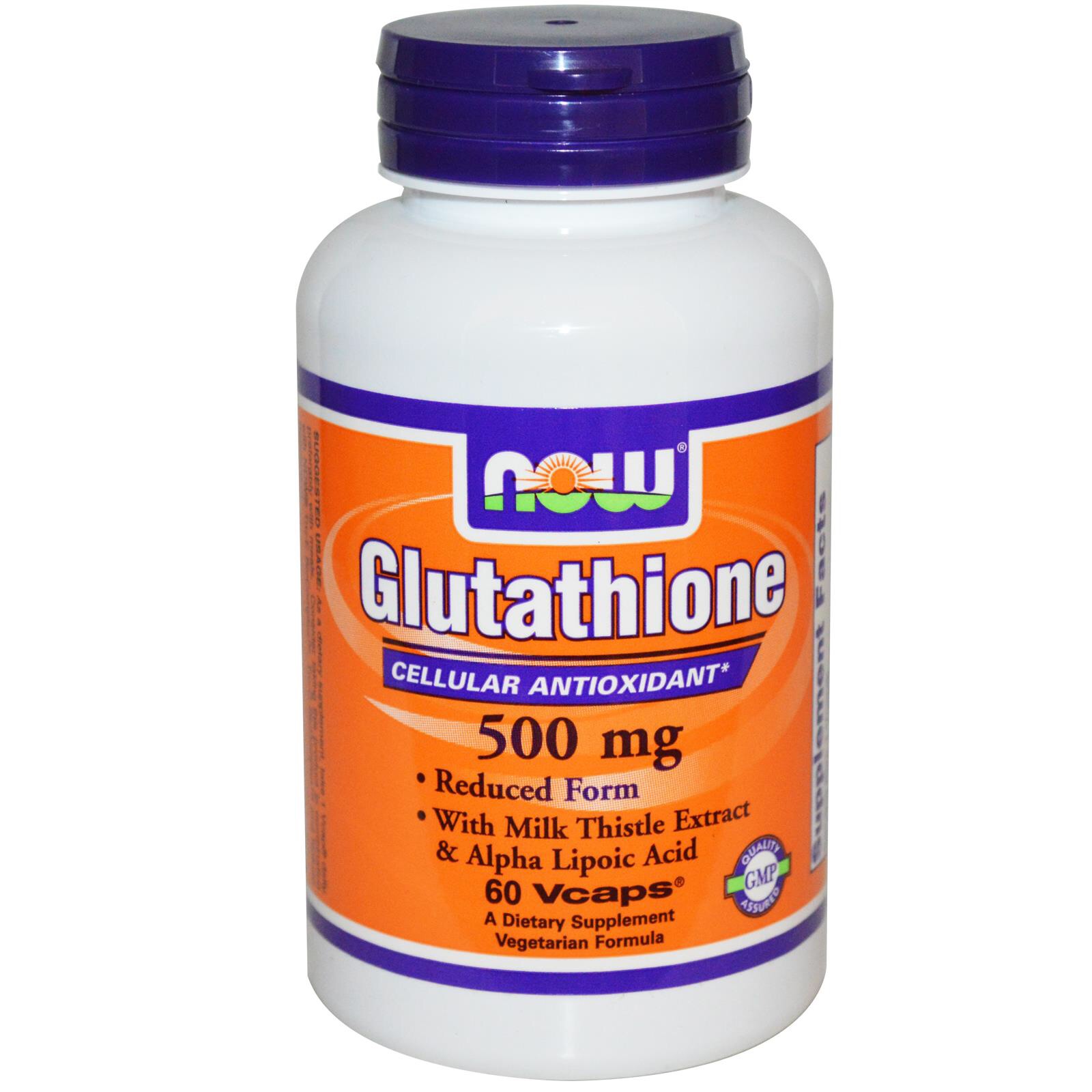 Now Foods, Glutathione Reduced Form 500 mg, 60 Vcaps+Milk Thistle Extract & Alpha Lipoic Acid ช่วยต้านอนุมูลอิสระ ขจัดสารพิษออกจากตับและยับยั้งการสร้างเมลานินทำให้ผิวขาว