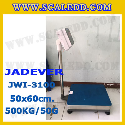 เครื่องชั่งดิจิตอลตั้งพื้น 500kg ยี่ห้อ JADEVER รุ่น JWI-3100 II ขนาดแท่น 50x60cm. เครื่องชั่งน้ำหนัก500กิโล เครื่องชั่งดิจิตอลชั่งน้ำหนัก500kg ตาชั่ง500kg ตาชั่งดิจิตอล500kg เครื่องชั่งดิจิตอล500kg พิกัดน้ำหนัก 500kg ค่าละเอียด 50g