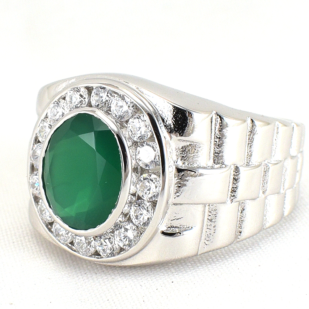 แหวนเงินแท้ราคาถูกชุบทองคำขาว พลอยแท้กรีนอะเกท 3.60 กะรัต เพชรCZ 0.64 กะรัต งานประณีตสวยงาม สั่งผลิตค่ะ