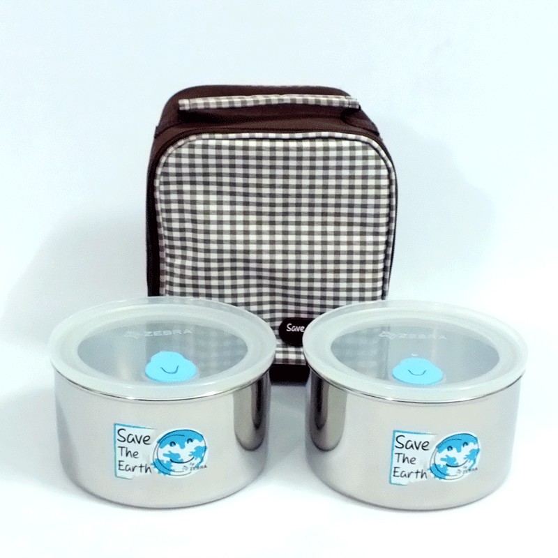 กล่องถนอมอาหาร 12 ซม. 2 ใบ Airtight II พร้อมกระเป๋า ตราหัวม้าลาย