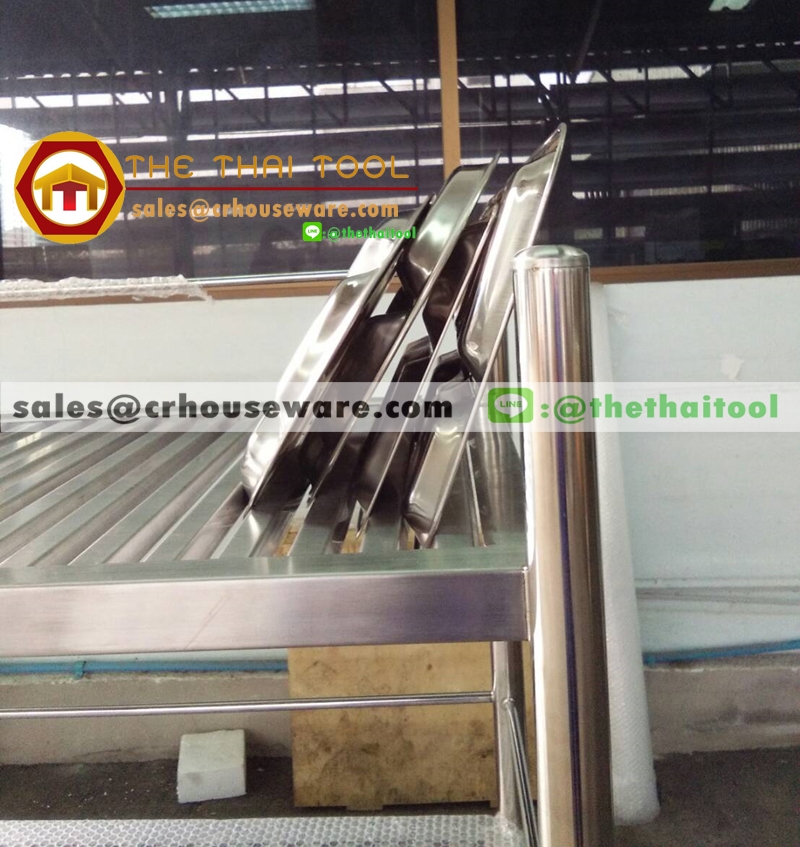 ชั้นวางถาดหลุมสแตนเลส 3 ชั้น 002-RS-003ชั้นเสียบถาดหลุมโรงเรียนตรงมาตราฐานสาธรสุขเมืองไทย,Stainless slatted Shelves for food tray,ชั้นคว่ำจานสำหรับโรงแรม