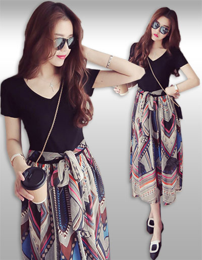 ชุดเดรสแฟชั่นแขนสั้นสไตล์โบฮีเมี่ยน มี 5 ไซส