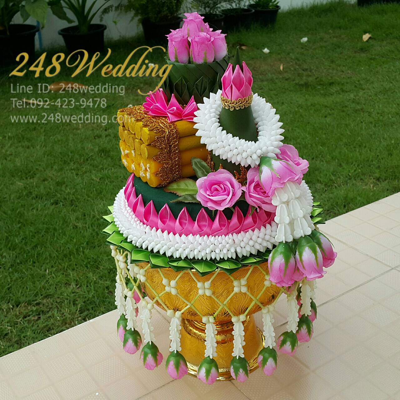 (แบบซื้อ) พานขันหมากเอกประดิษฐ์ (สีชมพู)