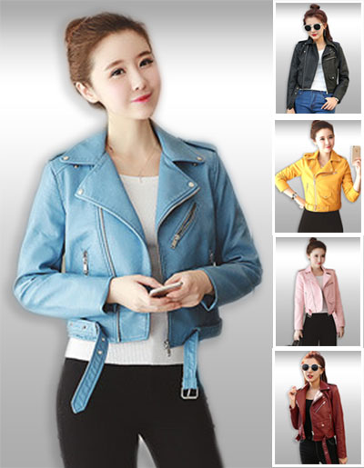 เสื้อหนังแขนยาวคอปกซิปหน้าเฉียง5สี รหัส1991