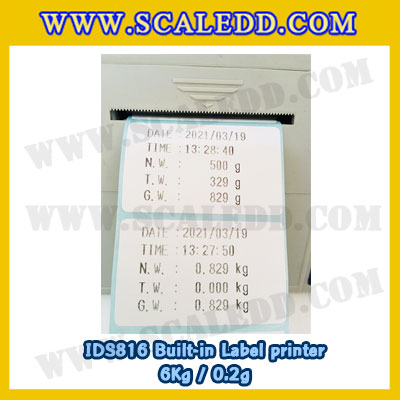 เครื่องชั่งดิจิตอล พิกัดน้ำหนัก 6kg Built-in Label printer ยี่ห้อ SDS รุ่น IDS816 ค่าละเอียด 0.2g