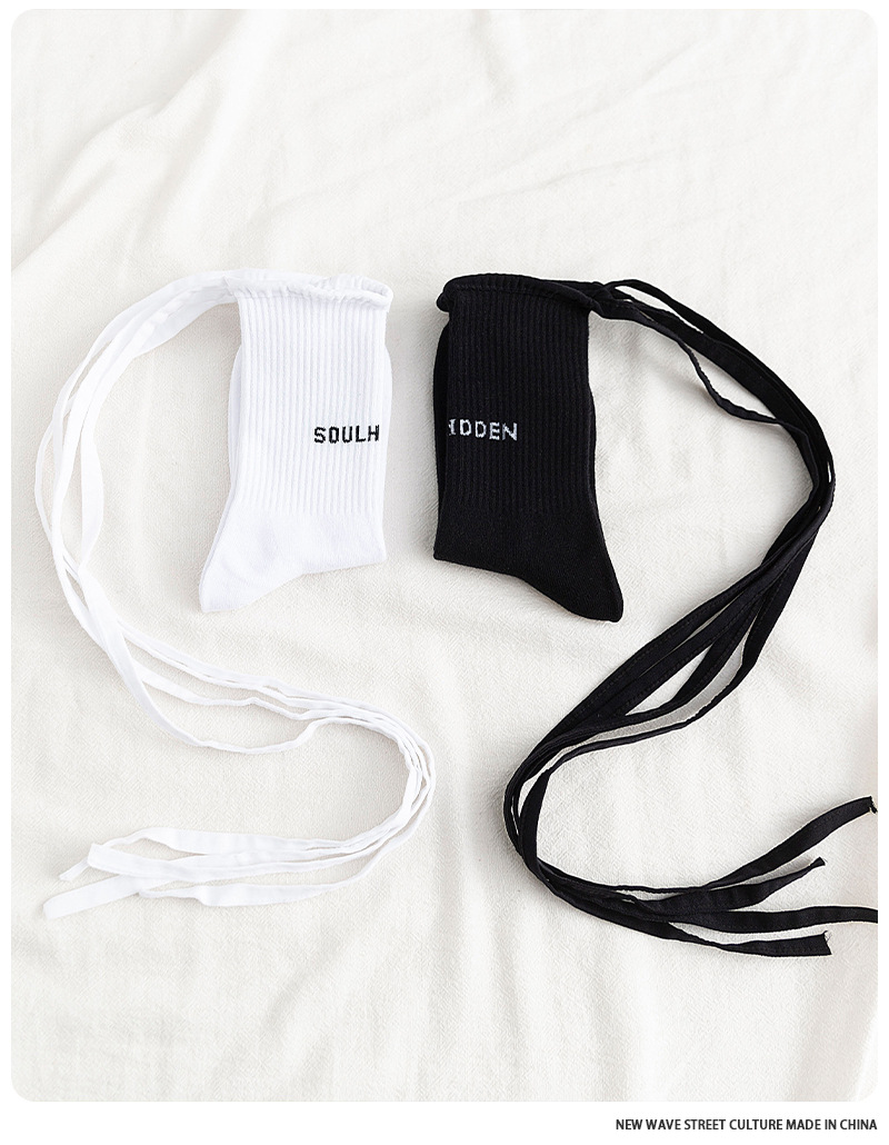 พร้อมส่ง ถุงเท้า เด็ก-ผู้ใหญ่ แบบยาว มีสายไขว้ ผูกข้อขา สีพื้น