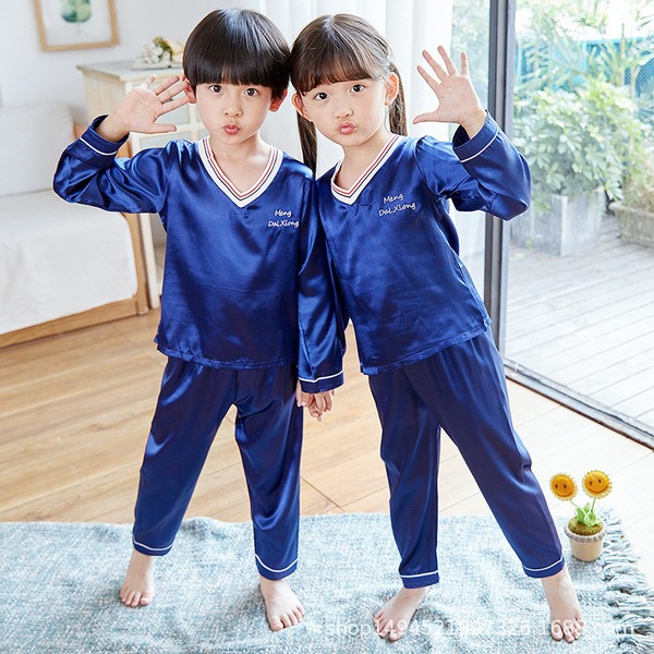 พร้อมส่ง ชุดนอนเด็ก ชุดนอนซาติน แขนยาว+กางเกงขายาว