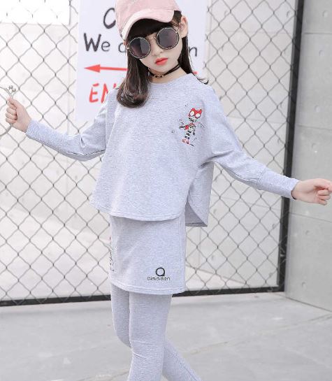 F กันหนาว: ชุดเซ็ตเสื้อแขนยาว+เลกกิ้งกระโปรง