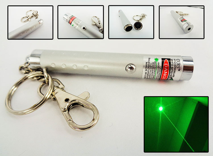 LASER พวงกุญแจเลเซอร์ เขียวเล็กสั้น (20 mW) สีเงิน