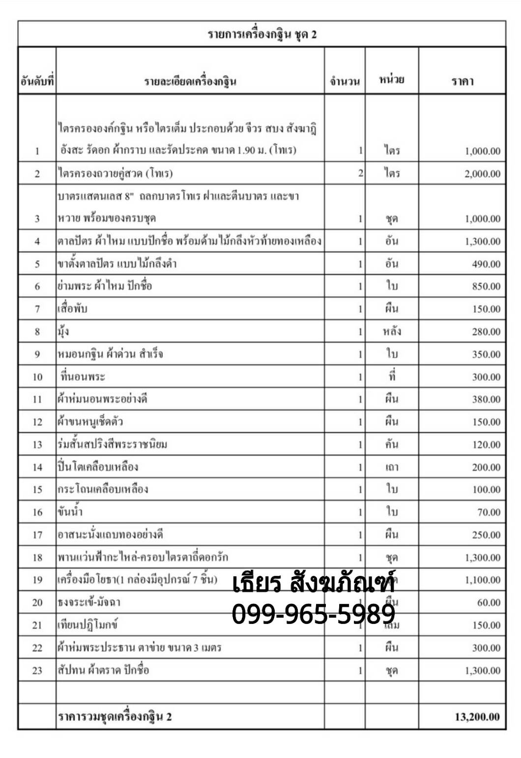 ชุดเครื่องกฐิน พรีเมี่ยม