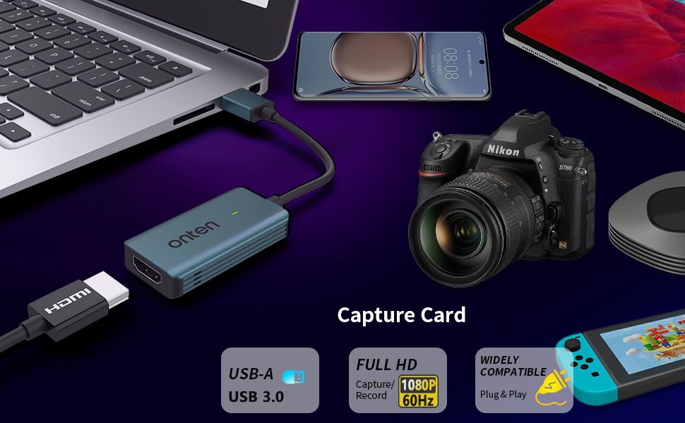 USB3.0 Video Capture Card HDMI Input 4K60Hz Output 1080P60Hz by Onten