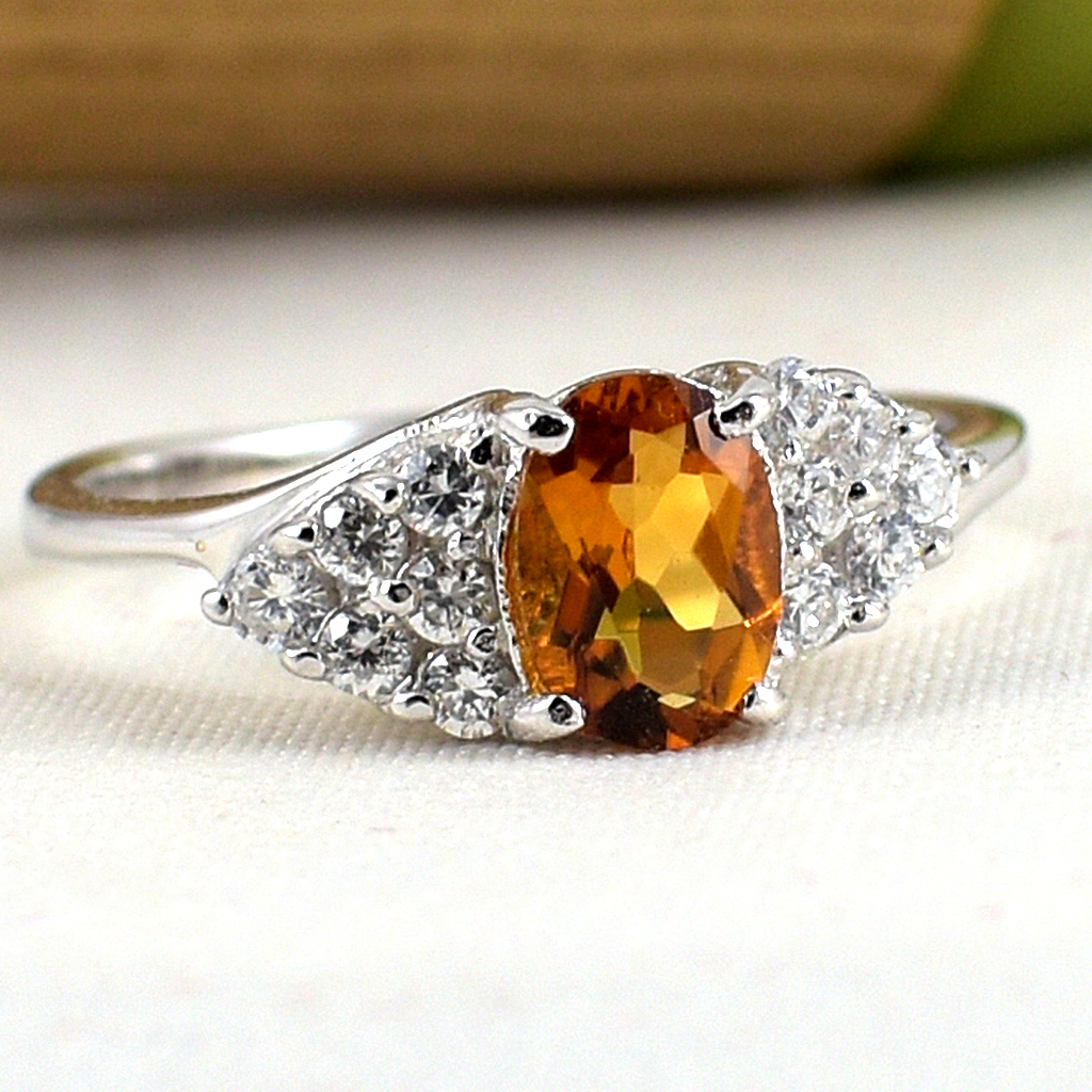 แหวนเงินแท้ราคาถูกชุบทองคำขาว ซิทรินแท้ 0.75 กะรัต เพชรCZ 0.30 กะรัต งานประณีตสวยงาม สั่งผลิตค่ะ