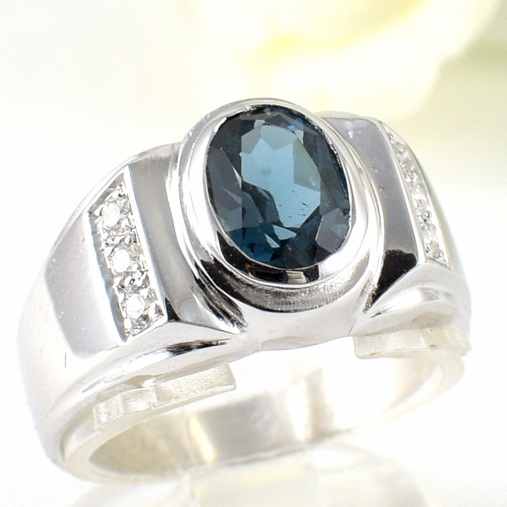 แหวนเงินแท้ราคาถูกชุบทองคำขาว ลอนดอนบลูโทปาซแท้ 1.40 กะรัต เพชรCZ 0.15 กะรัต งานประณีตสวยงาม สั่งผลิตค่ะ