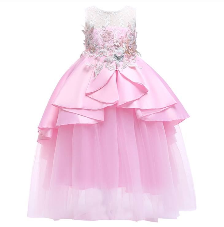 ชุดออกงานเด็ก เดรสแขนกุด ระบายยาว