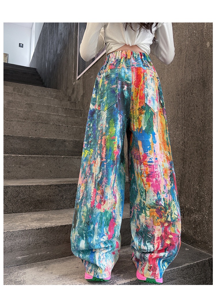 พร้อมส่ง กางเกงยีนส์เด็ก ยีนส์เด็กหญิง เกงคาร์โก้ ทรงขากระบอก แต่งลาย