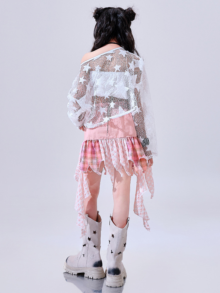 สินค้าพร้อมส่ง ชุดเต้น เซ็ตเสื้อชมพู+กระโปรง/กางเกง