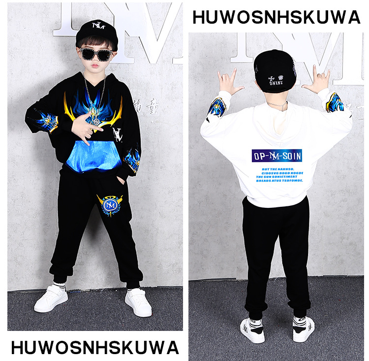 ชุดเต้น ชุดฮิปฮอปแขนยาวสีดำ-แดง ลายฟ้า